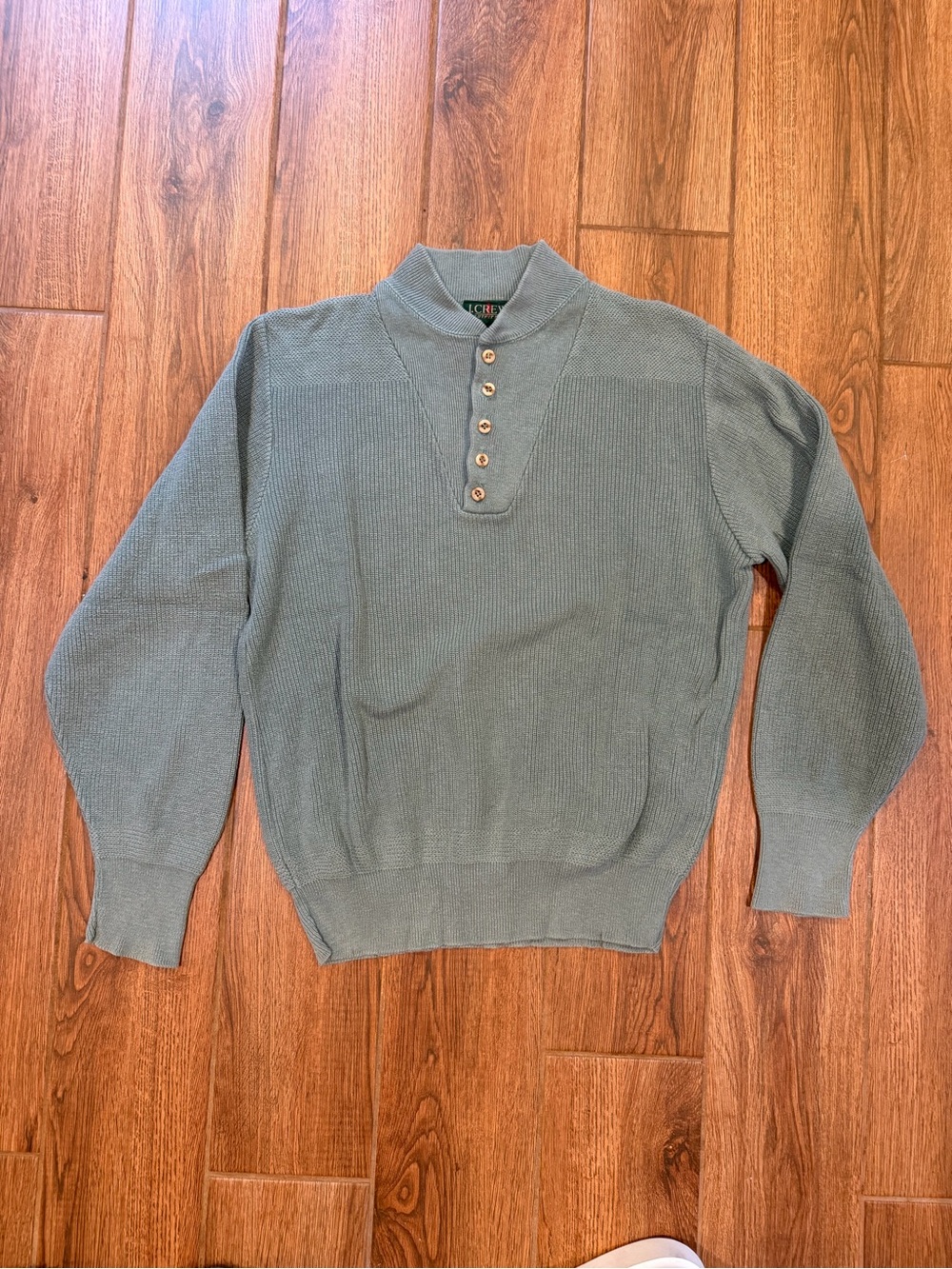 Vintage J. Crew Men's Sage Green Crewneck Henley Sweater / medium